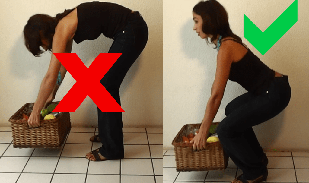 como levantar los objetos para no dañar la columna