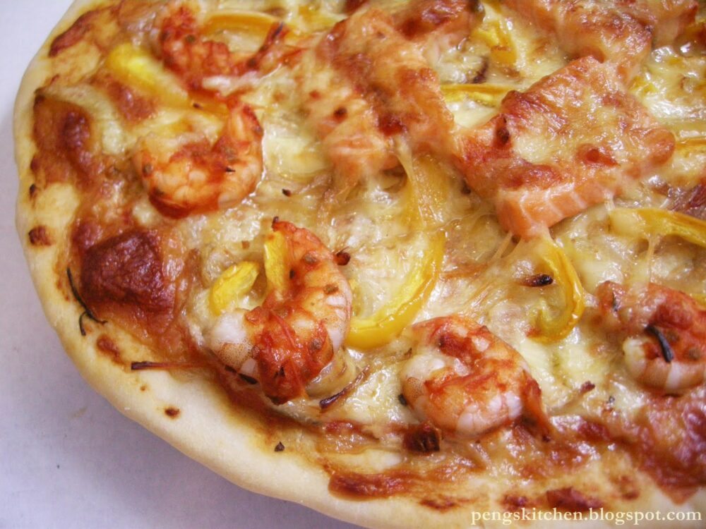 pizza de salmón y gambas